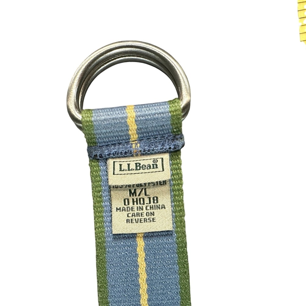 LL Bean Womens Striped D-Ring Belt Blue Green Yellow M/L 0HQJ8